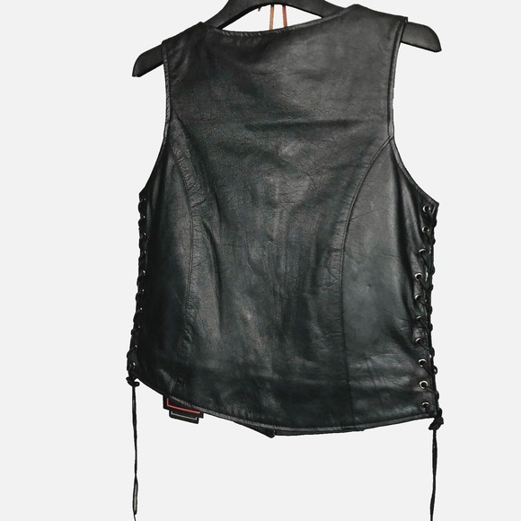Unik Premium Women Sz M Black Leather Snap Front Vest Side Laces Paisley Liner - Picture 7 of 16
